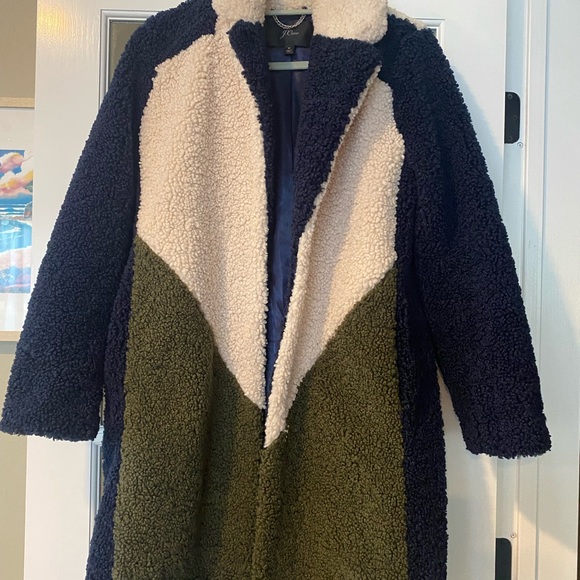 J Crew Women's Navy Ivory Olive Colorblock Sherpa Coat Medium K3106 ($36… - Picture 4 of 9